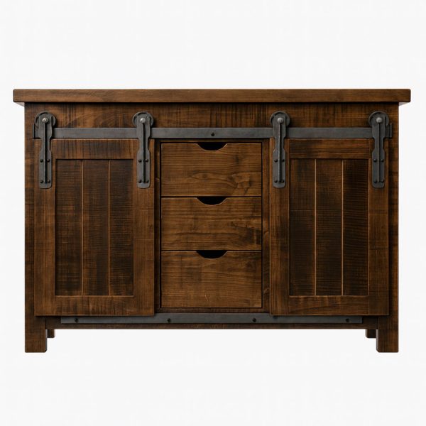 Bar Board Solid Wood Buffet | Rustic Sideboard With Sliding Doors 00-01
