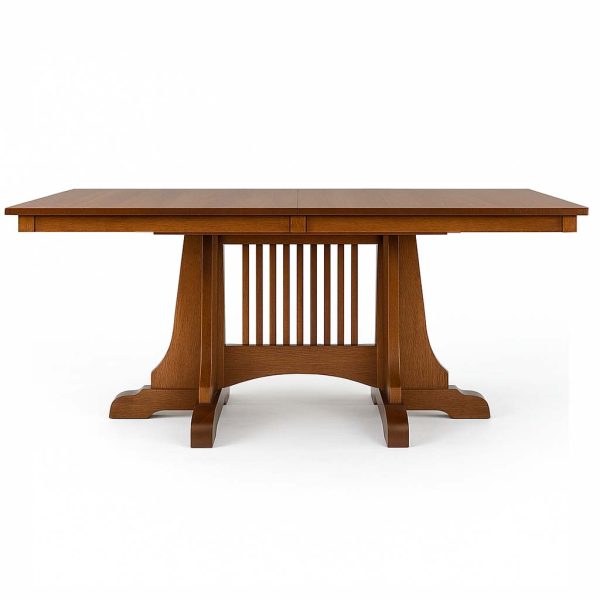 Front View Of Moriss Solid Wood Dining Table With Thick Top And Sculpted Base
