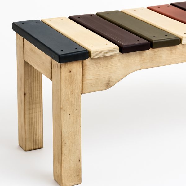 This Handcrafted Solid Wood Bench Brings A Playful Yet Rustic Charm To Any Space With Its Unique Multicolor Slat Design. Each Wooden Plank Is Carefully Selected And Finished In A Variety Of Natural And Bold Tones—Reds, Blues, Browns, And Neutrals—Creating A Vibrant Striped Pattern Across The Seat. The Sturdy Frame, Built From Solid Hardwood, Features A Distressed, Lightly Whitewashed Base That Adds A Vintage, Farmhouse Appeal. Durable And Customizable, This Bench Can Be Tailored In Different Wood Types, Finishes, Or Colors To Suit Your Home Décor. Perfect For Dining Rooms, Entryways, Or Children’s Spaces, It Offers Both Function And Personality. This Solid Wood Bench Combines Artisanal Craftsmanship With Customizable Style, Making It A Standout Piece For Rustic, Modern, Or Eclectic Interiors. 00-03