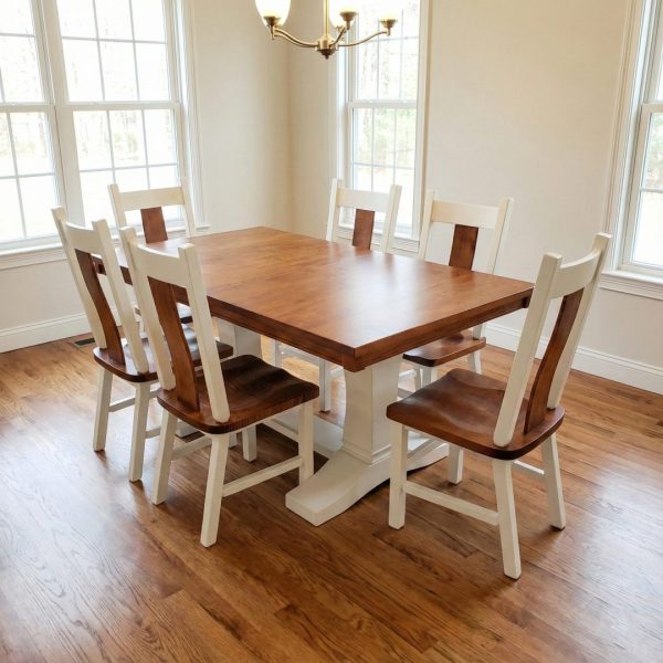 Contempo Solid Wood Ining Table } Wide Slat Back Solid Wood Chair