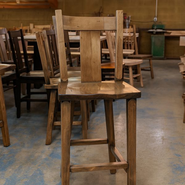 Wide Slat Back Bar Stool | Solid Wood Swivel Stool 03-01