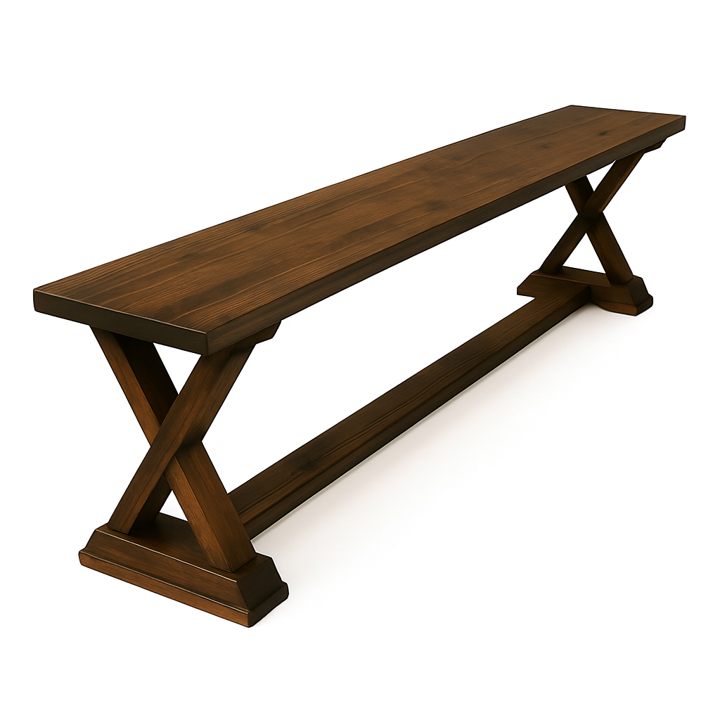 Solid Wood X Base Bench | Custom Rustic Dining Bench00-00