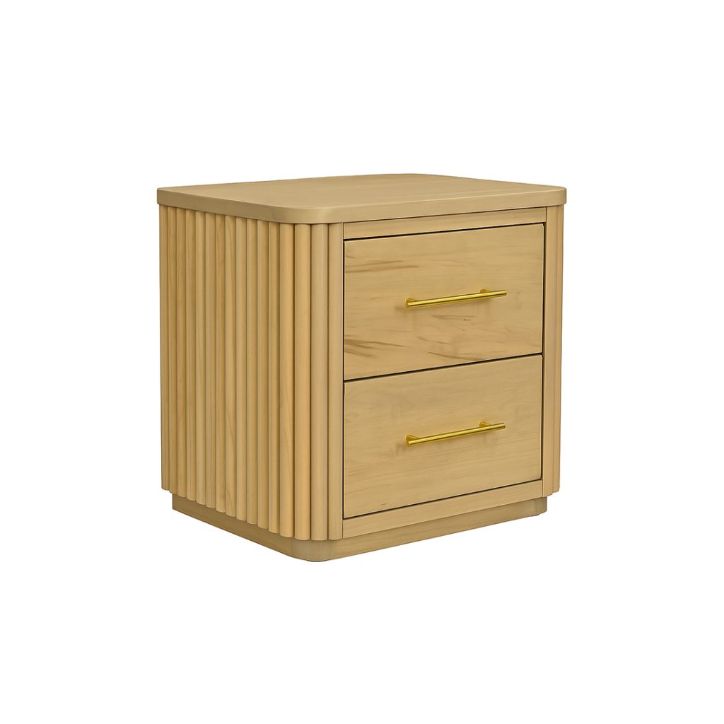 Osten Solid Wood Nightstand |  Modern Bedtable - Fluted Design 00-01