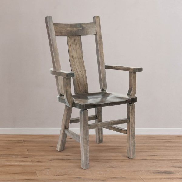 Wide Slat Back Solid Wood Arm Chair | Handcrafted Rustic Chair 00-01
