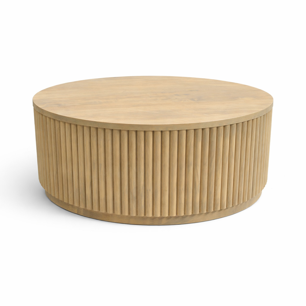 Osten Fluted Solid Wood Coffee Table | Handcrafted Round Coffee Table 00-02